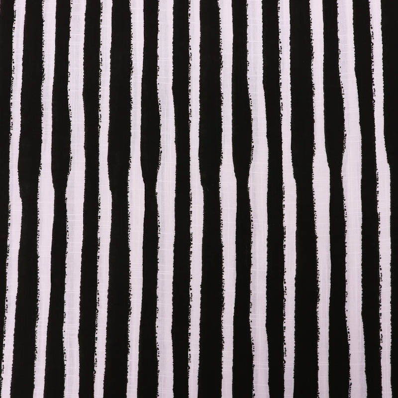 55% Cotton 45% Viscose Wobbly Striped Cotton and Viscose Fabric - Black and Cream