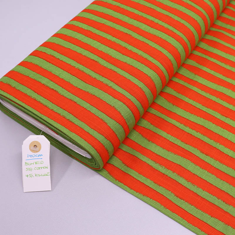 55% Cotton 45% Viscose Striped Cotton and Viscose Fabric - Orange and Green