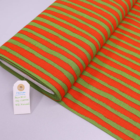 Dressmaking Cotton and Viscose Mix - Wobble Stripe - Lime and Spice