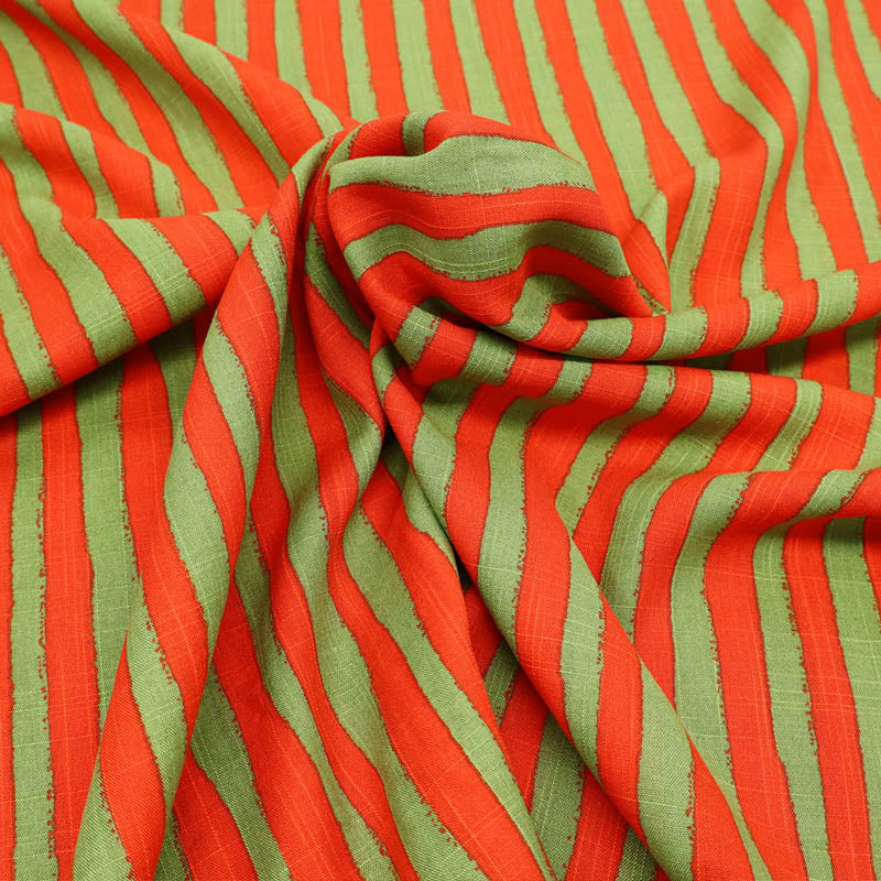 55% Cotton 45% Viscose Striped Cotton and Viscose Fabric - Orange and Green