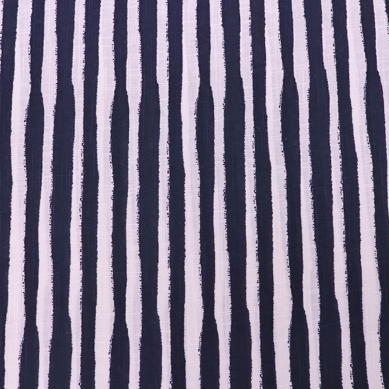 Dressmaking Cotton and Viscose Mix - Wobble Stripe - Navy and Off White