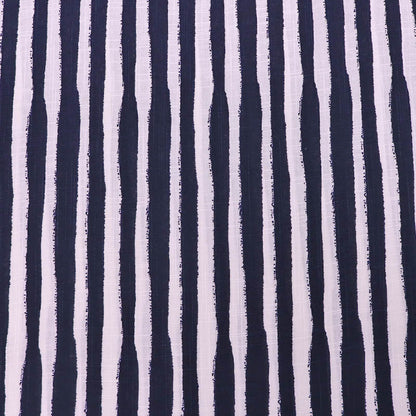 Dressmaking Cotton and Viscose Mix - Wobble Stripe - Navy and Off White