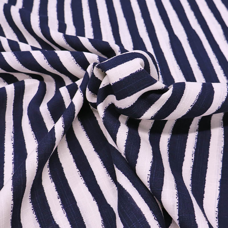 Dressmaking Cotton and Viscose Mix - Wobble Stripe - Navy and Off White