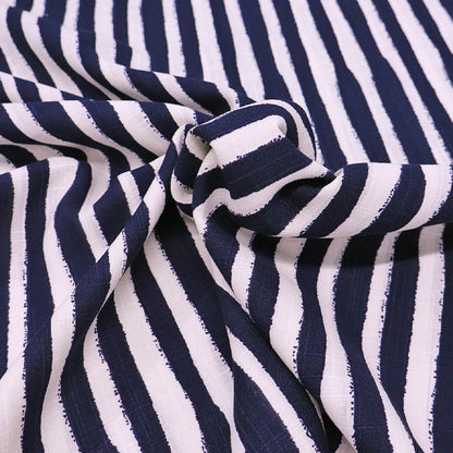 Dressmaking Cotton and Viscose Mix - Wobble Stripe - Navy and Off White
