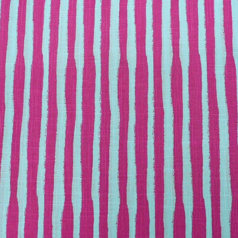 Dressmaking Cotton and Viscose Mix - Wobble Stripe - Raspberry and Mint
