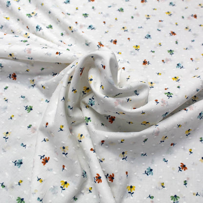 100% Cotton   White Floral Swiss Knot Cotton Fabric
