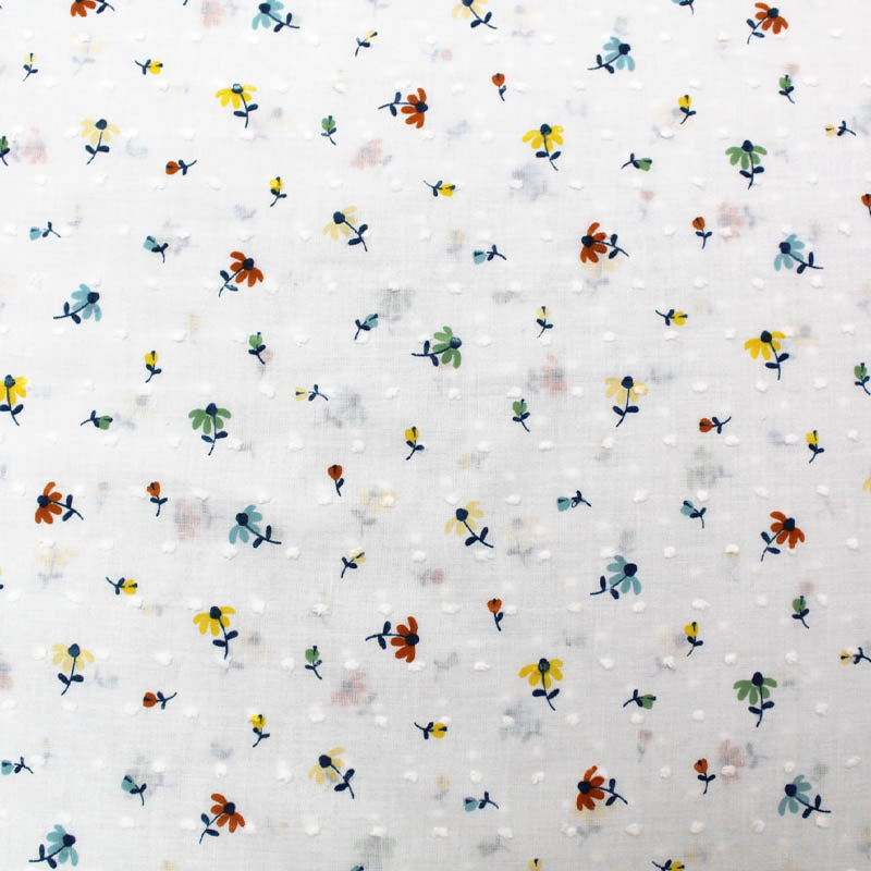 100% Cotton   White Floral Swiss Knot Cotton Fabric