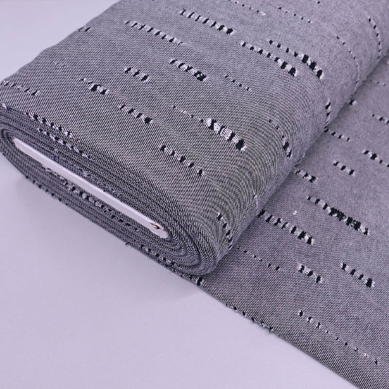 80% Cotton 20% Polyester Grey/Black Distressed Denim Fabric