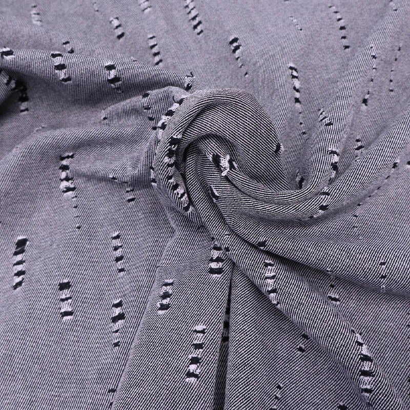 80% Cotton 20% Polyester Grey/Black Distressed Denim Fabric