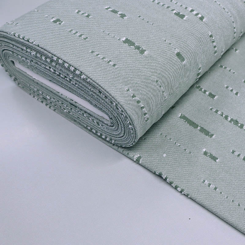 80% Cotton 20% Polyester Pale Green Distressed Denim Fabric