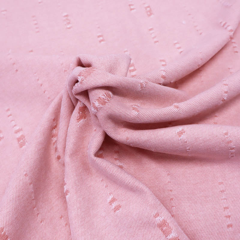80% Cotton 20% Polyester Pink Distressed Denim Fabric