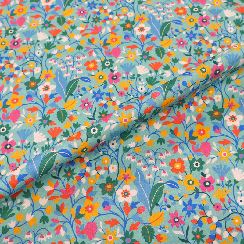 Aqua Blue Floral 100% Cotton Lawn Fabric