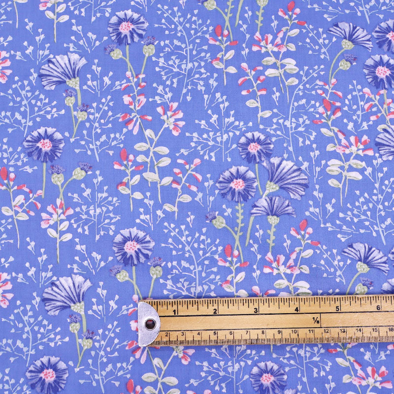 100% Cotton Blue Floral Cotton Lawn Fabric