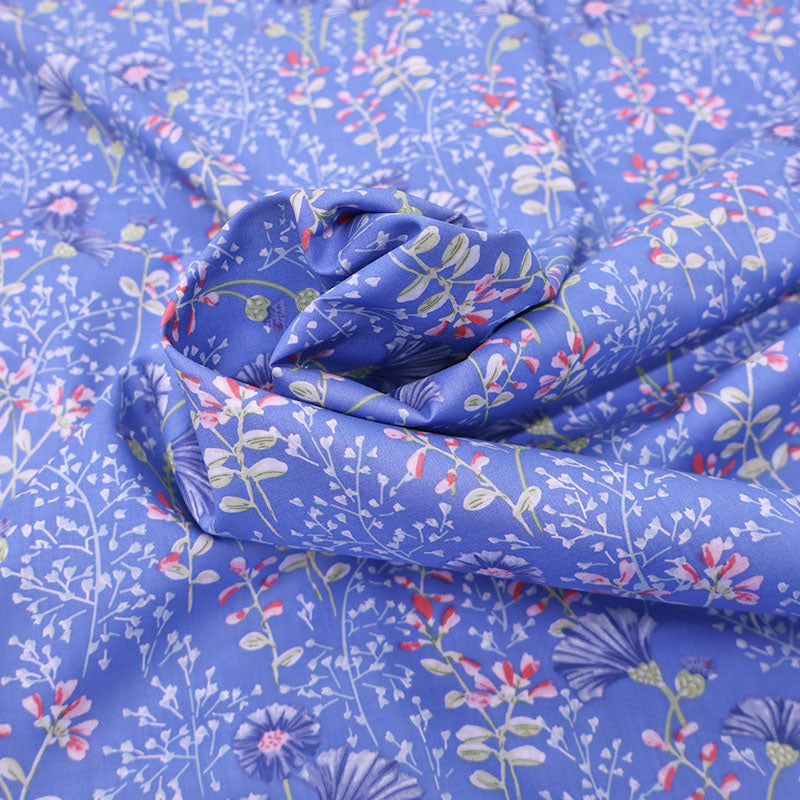 100% Cotton Blue Floral Cotton Lawn Fabric
