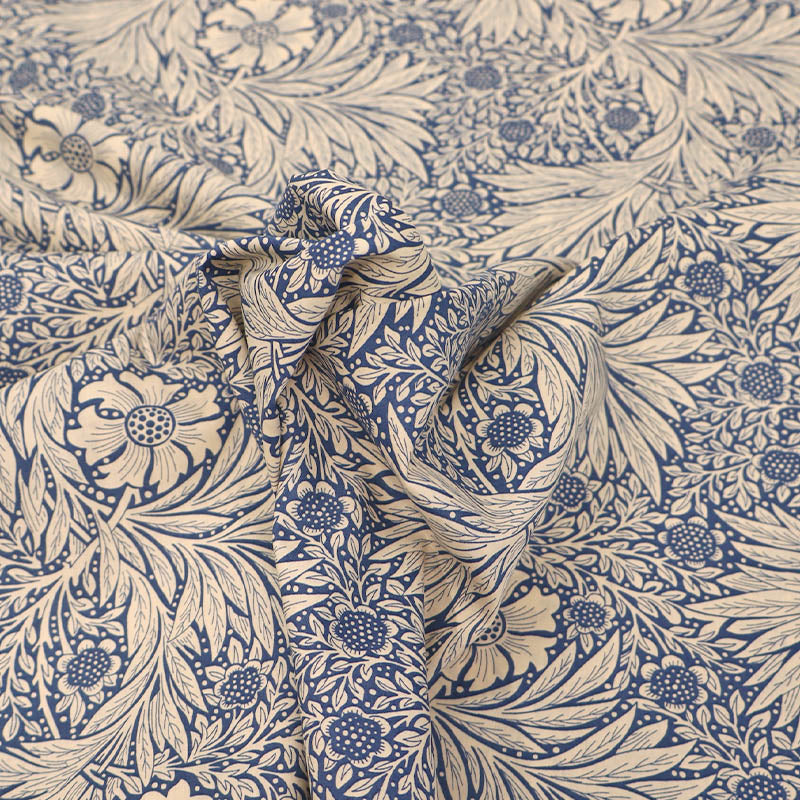 100% Cotton Blue and Cream Floral Cotton Lawn Fabric
