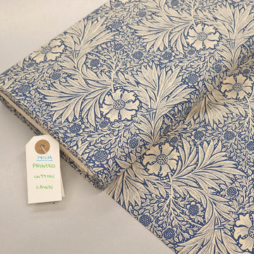 100% Cotton Blue and Cream Floral Cotton Lawn Fabric