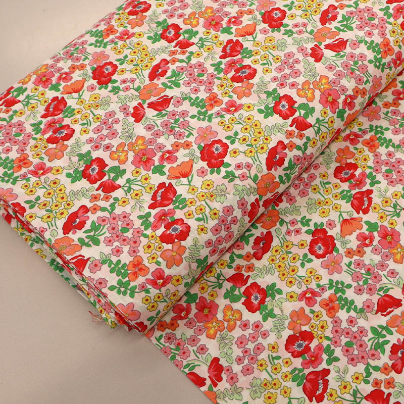 100% Cotton Pink and Orange Floral Cotton Lawn Fabric