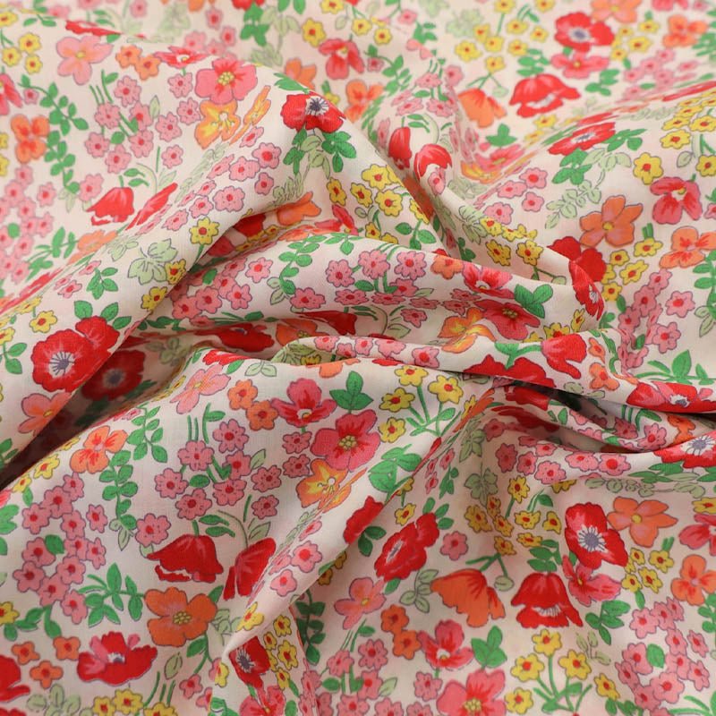 100% Cotton Pink and Orange Floral Cotton Lawn Fabric