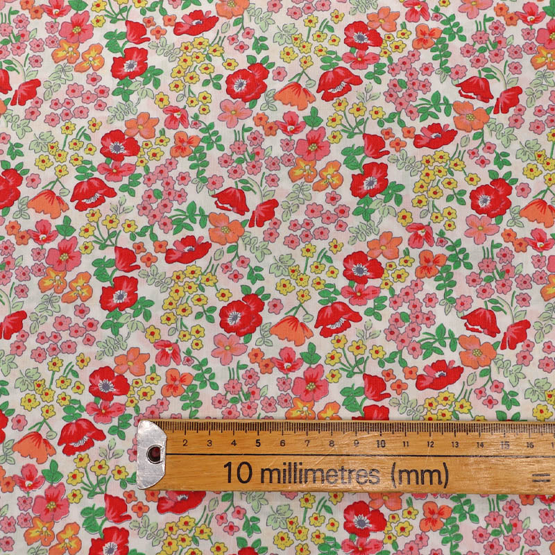 100% Cotton Pink and Orange Floral Cotton Lawn Fabric