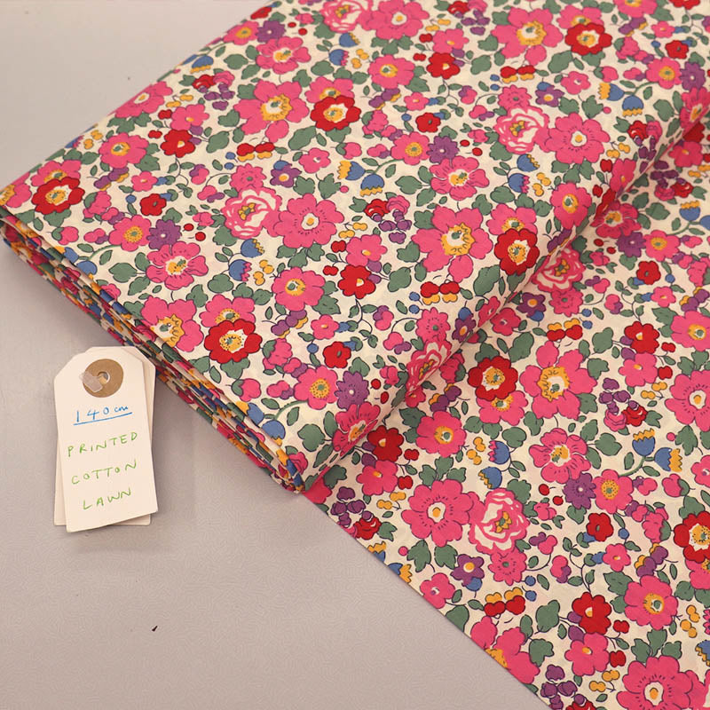 100% Cotton Pink and Red Floral Cotton Lawn Fabric