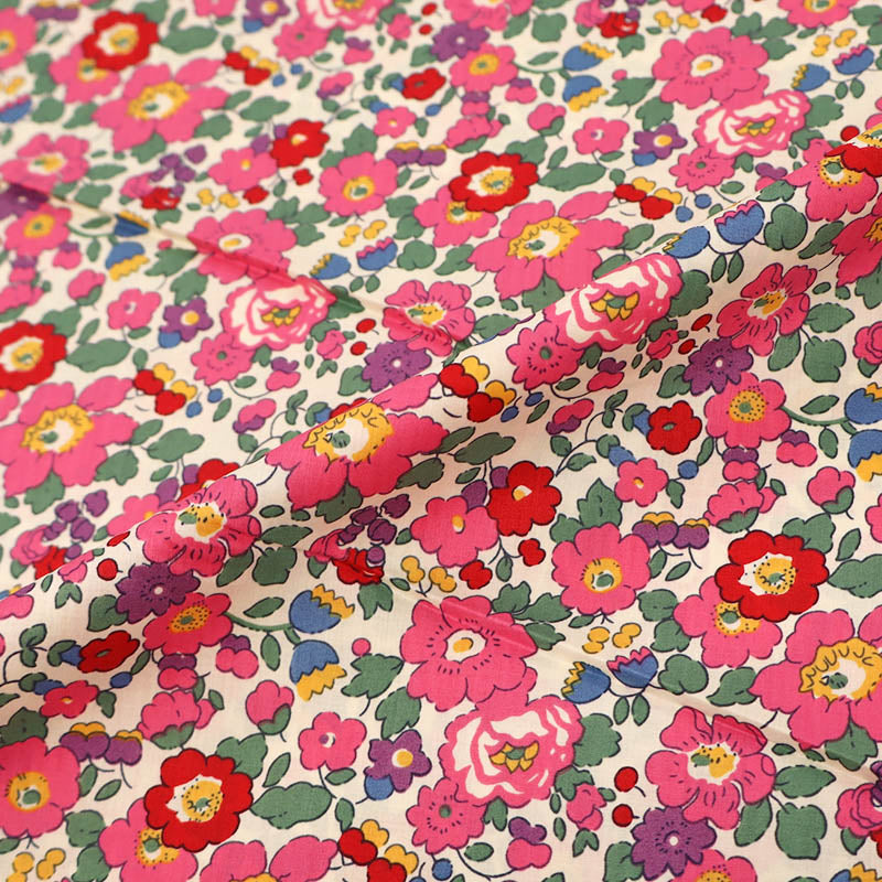 100% Cotton Pink and Red Floral Cotton Lawn Fabric