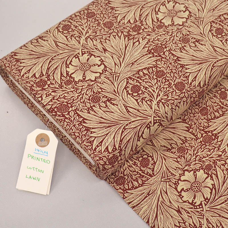 100% Cotton Red and Cream Floral Cotton Lawn Fabric