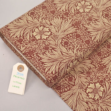 100% Cotton Red and Cream Floral Cotton Lawn Fabric