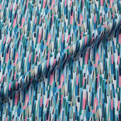 100% Cotton  Aqua Blue Geometric Cotton Lawn Fabric