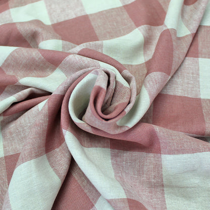 Pink and Cream Large Gingham Linen and Viscose Fabric