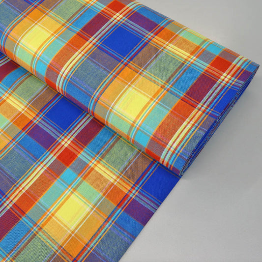 Dressmaking Madras Cotton Check - Blue and Yellow - Dumbo