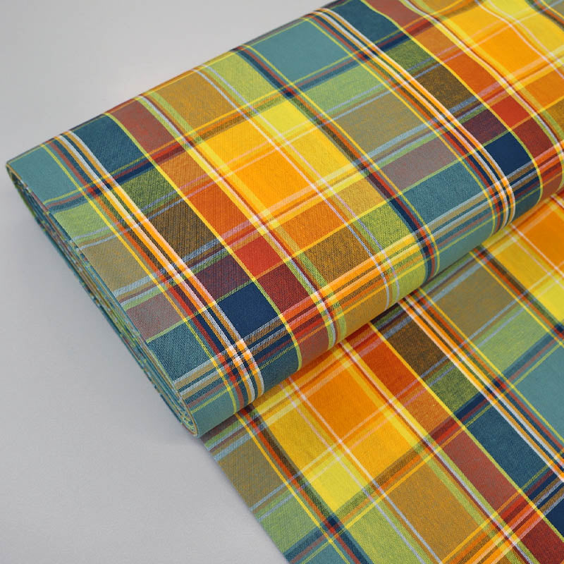 100% Cotton Madras Cotton Fabric - Multicoloured Yellow Check