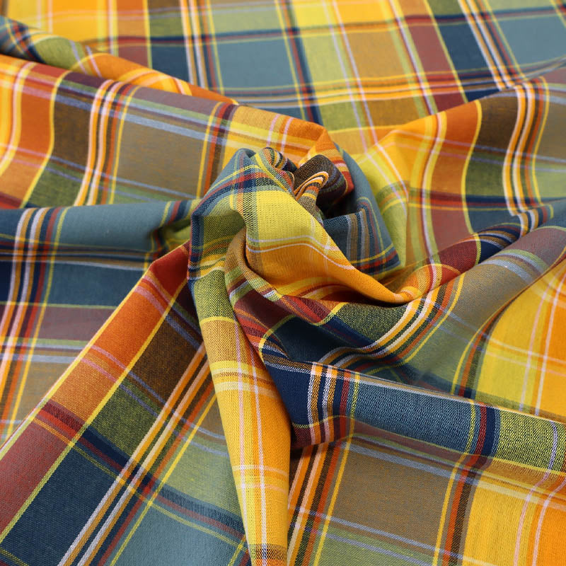 100% Cotton Madras Cotton Fabric - Multicoloured Yellow Check