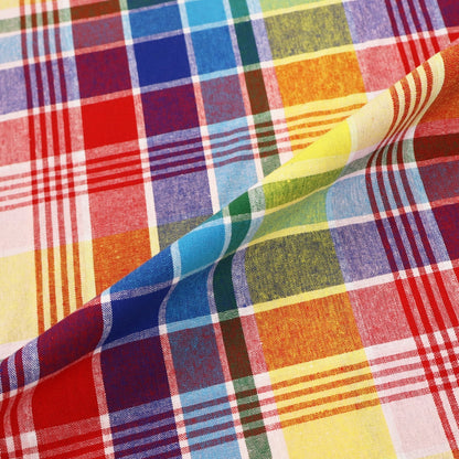 100% cotton Red, Yellow and Blue Check Madras Fabric