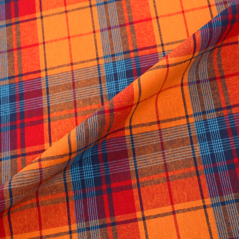100% cotton Orange and Blue Check Madras Fabric