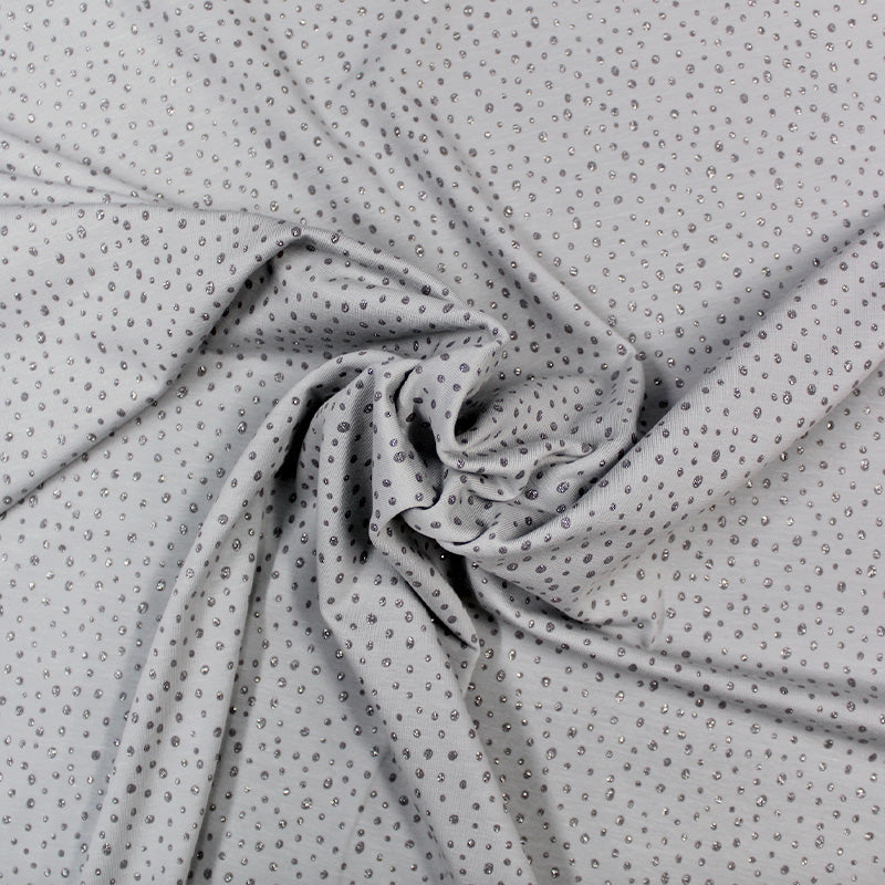 Grey and Silver Glitter Drops Jersey Fabric