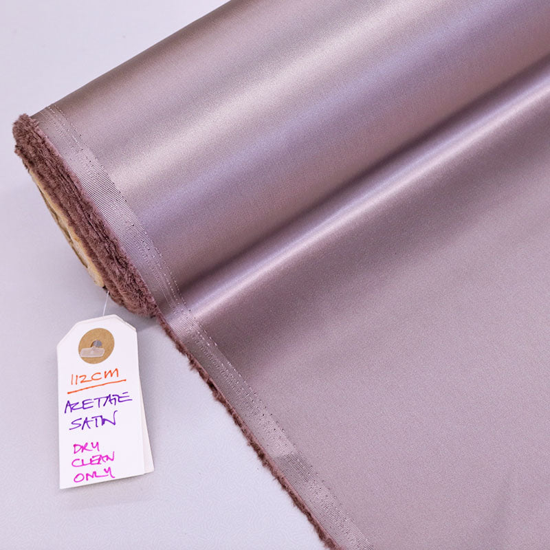 100% acetate satin dressmaking fabric in pale brown mink
