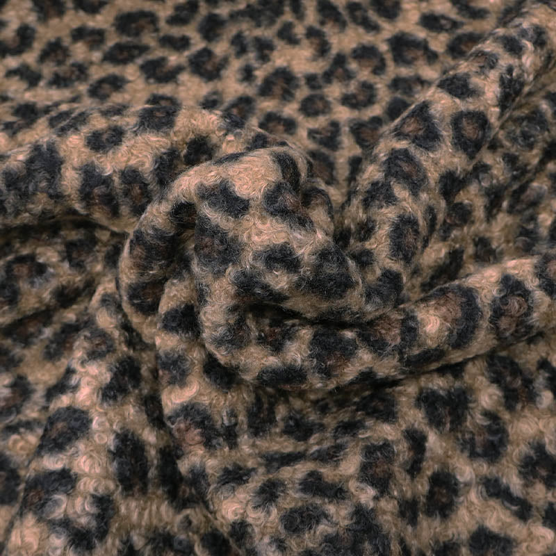 100% Polyester Leopard Print Bouclé Fabric