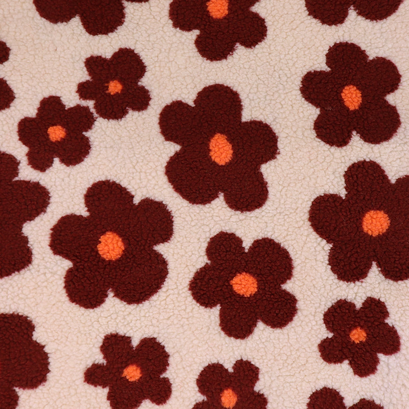 100% Polyester Sherpa Fleece Fabric - Cream and Burgundy Floral