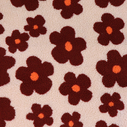 100% Polyester Sherpa Fleece Fabric - Cream and Burgundy Floral