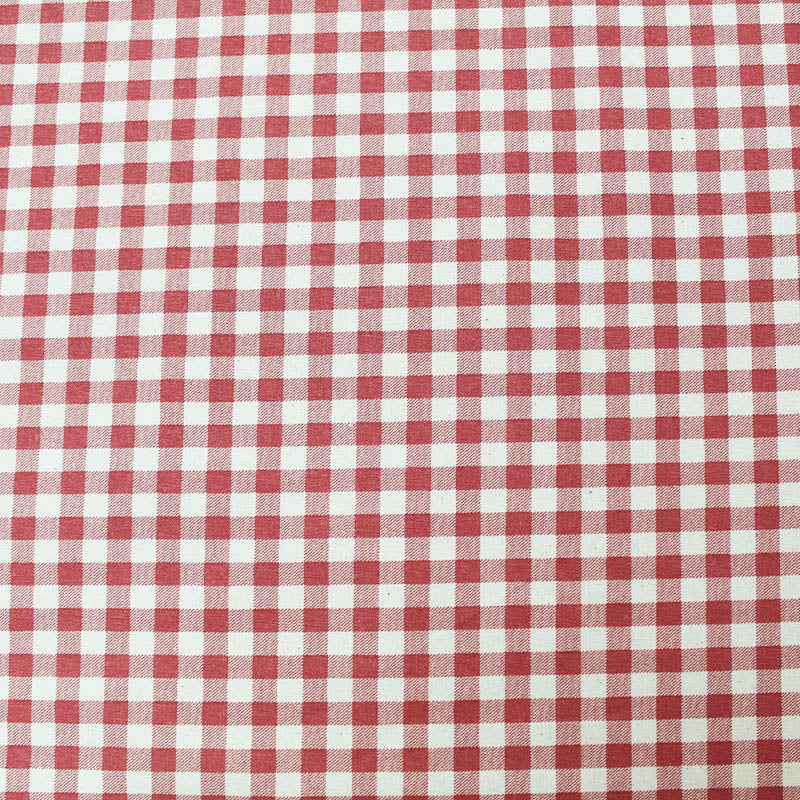 red gingham fabric in 100% stonewashed cotton