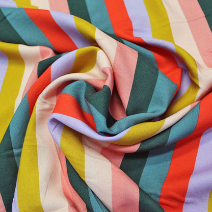 100% Viscose   Multi Coloured Stripe Viscose Fabric