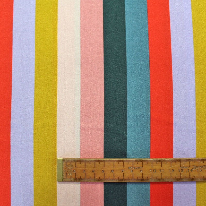 100% Viscose   Multi Coloured Stripe Viscose Fabric