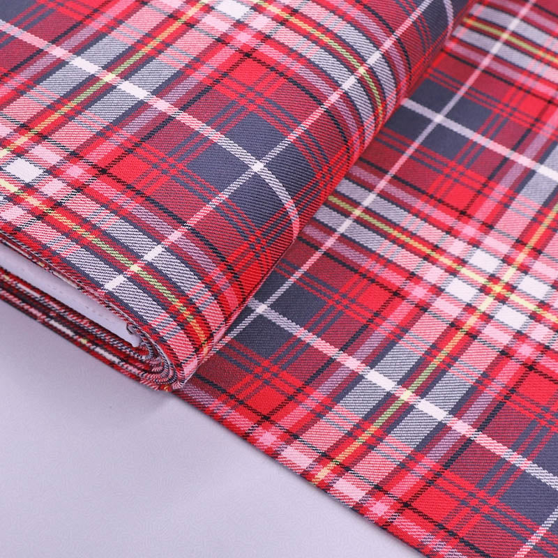 65% Polyester 35% Viscose Tartan Fabric - Pinky Red