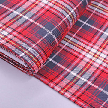 65% Polyester 35% Viscose Tartan Fabric - Pinky Red