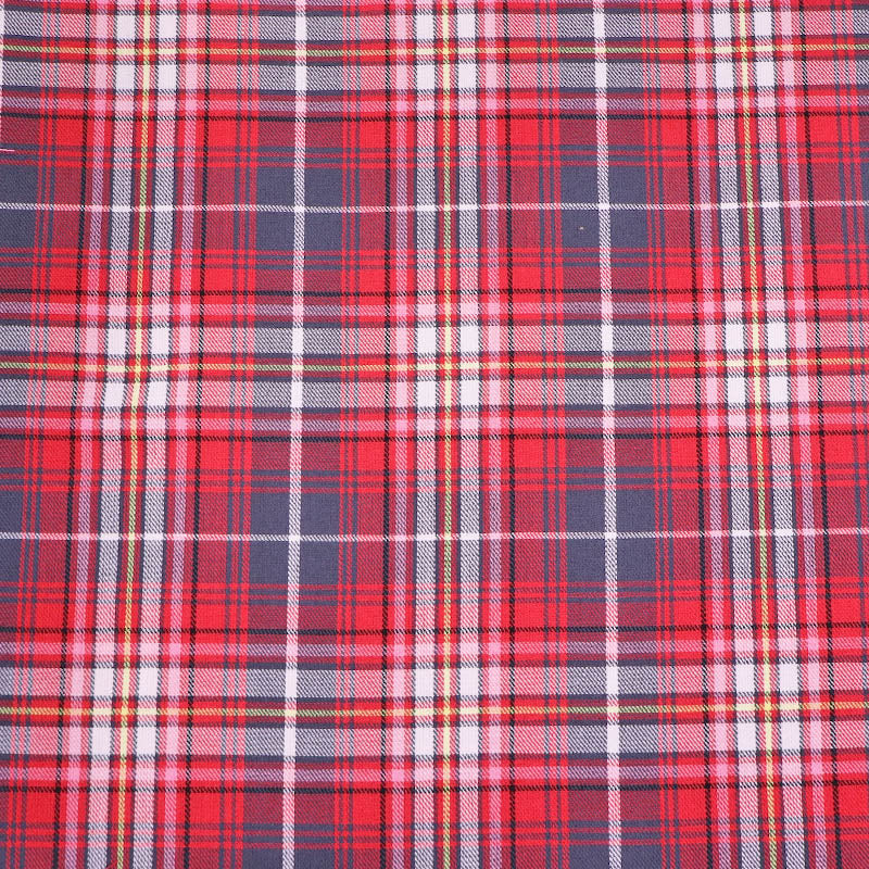 65% Polyester 35% Viscose Tartan Fabric - Pinky Red