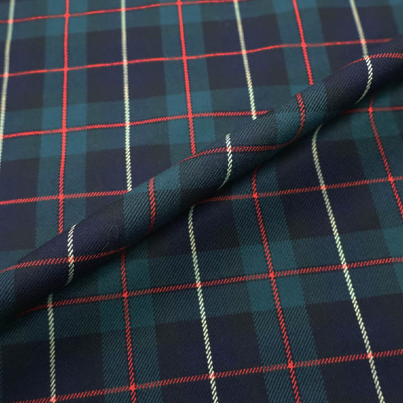 65% Polyester 35% Viscose Tartan Dressmaking Fabric - Navy and Green