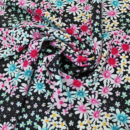 100CM REMNANT Dressmaking Polyester Marocain - Black - Floral Chains