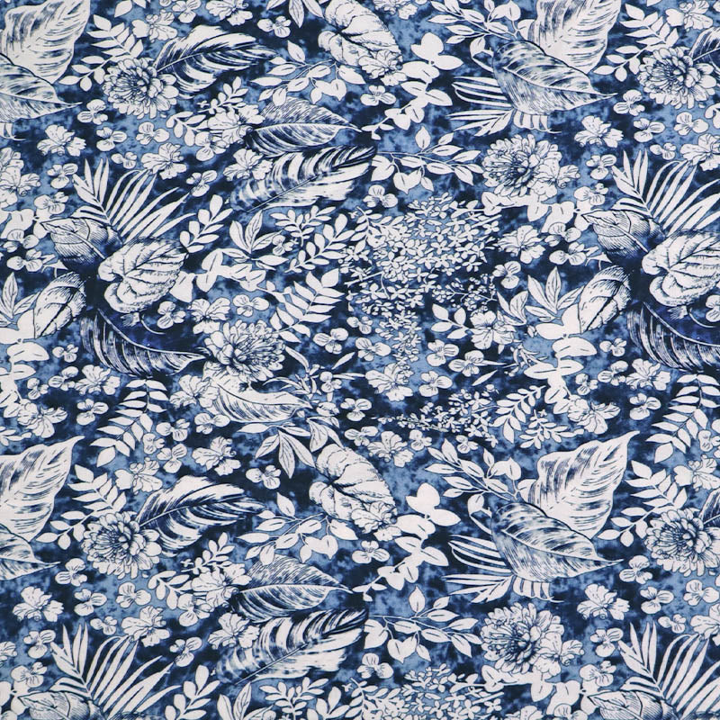 100% Viscose Blue Floral Viscose Fabric
