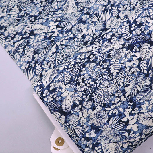 Dressmaking Viscose - Blue - Busy Garden