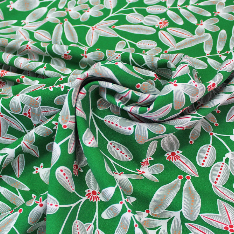 Green Leaf Print 100% Viscose Dressmaking Fabric